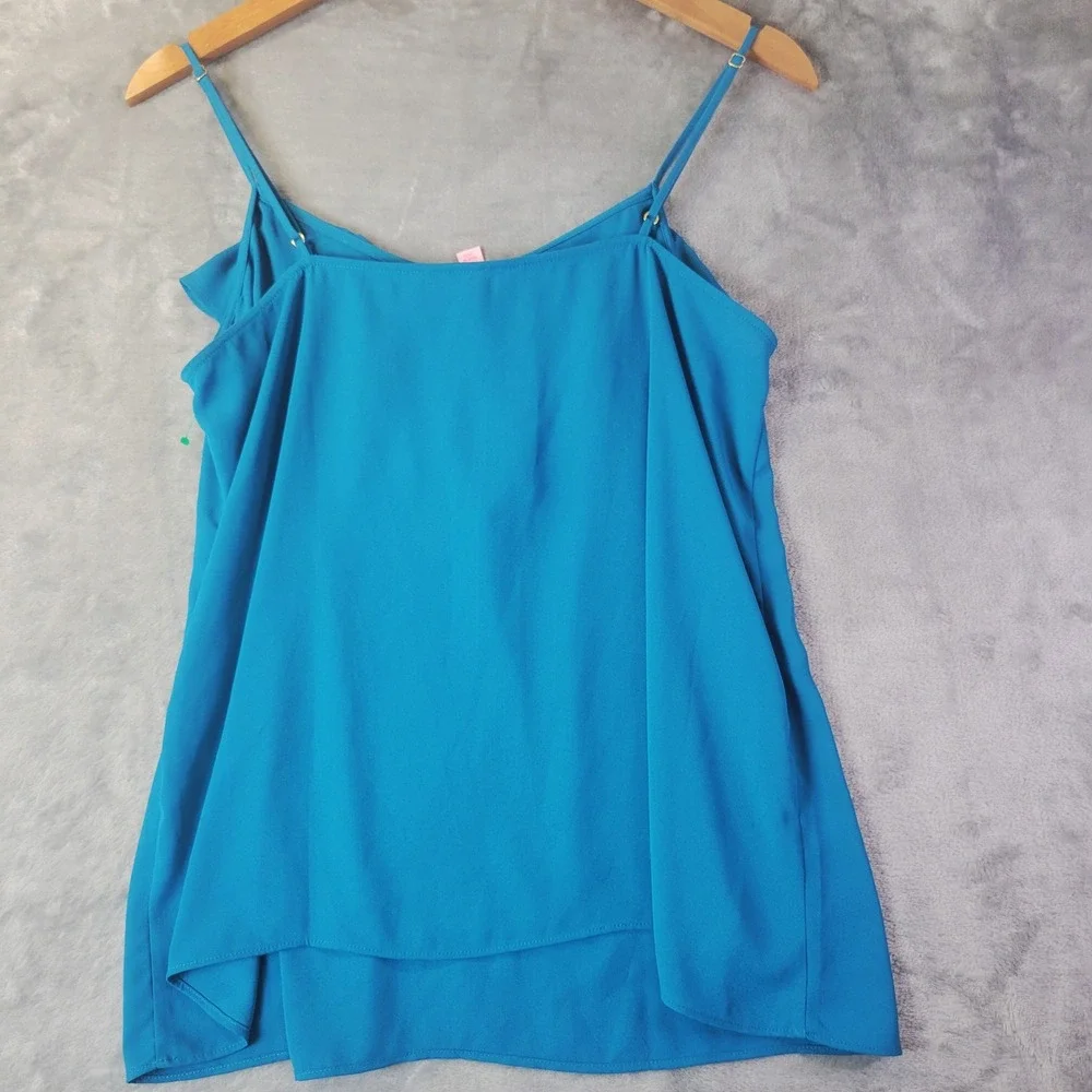 Lilly Pulitzer Womens Blue Ruffle Neck Cami Top Adjustable Straps M Summer Chic - Picture 6 of 8